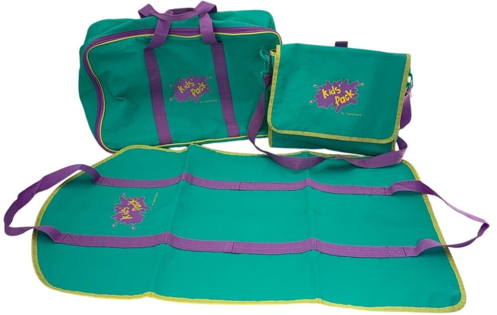 Vintage Tupperware Kids Pack 3 Pc Travel Set Suitcase Backpack Garment Bag Teal